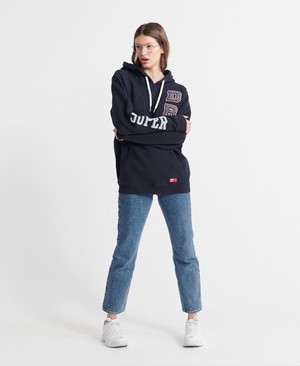 Superdry Quarterback Doublestack Női Kapucnis Pulóver Sötétkék | DNGWH4716